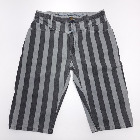 Marithe Francois Girbaud‎ Jean Shorts Mens Size 32 Striped Black Gray USA - Picture 1 of 7